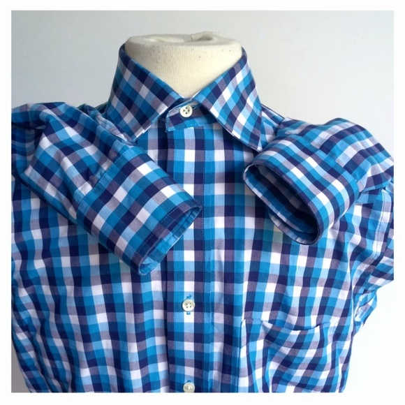 IZOD Men Blue White Plaid Long Sleeve Shirt - Picture 3 of 7